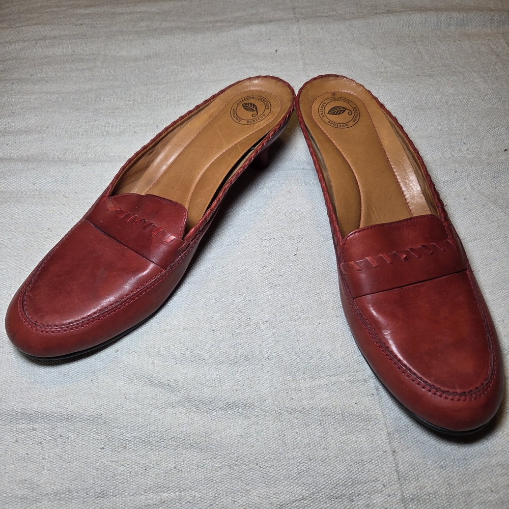 Vintage Red Leather Penny Loafer Mules Slide Heels Womens Size 8M